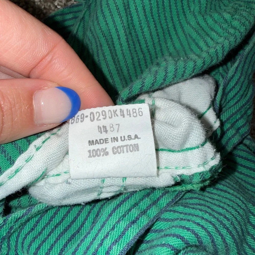 OshKosh B'gosh Overalls Kids 2T Green Hickory Stripe Good Vintage Made in USA